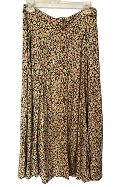 Pellini Vintage Floral Midi Skirt Peach Green Black Button Front 11/12